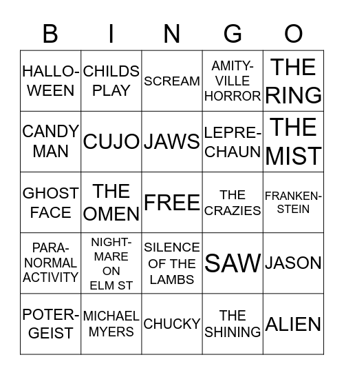 MOVIES AND VILLIANS Bingo Card