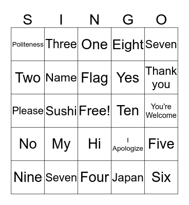 SINGO Bingo Card