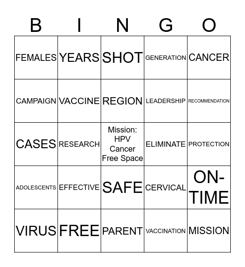 Mission: HPV Cancer Free Bingo Card