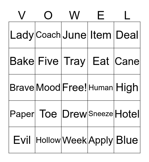 Long Vowel Sounds Bingo Card
