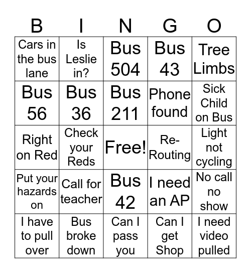 Dispatch Bingo Card