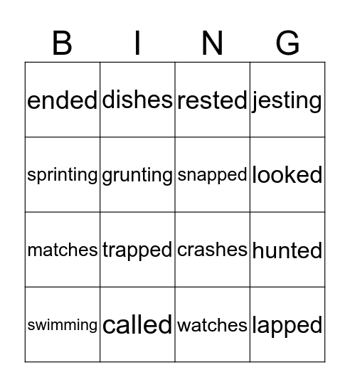 ed, es & ing 2nd grade bingo Card