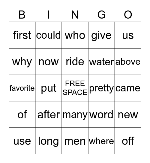 Lily's Words Bingo Card
