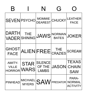 MOVIES AND VILLIANS Bingo Card