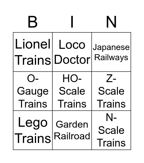 Railroad Bingo Card