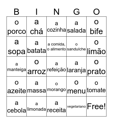 Portuguese Foods 2 Duolingo Bingo Card