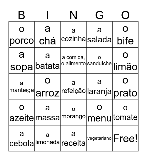 Portuguese Foods 2 Duolingo Bingo Card