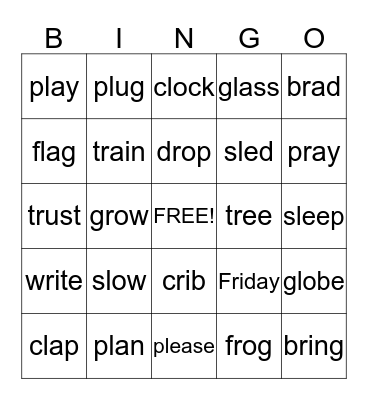 R and L Blends Bingo Card