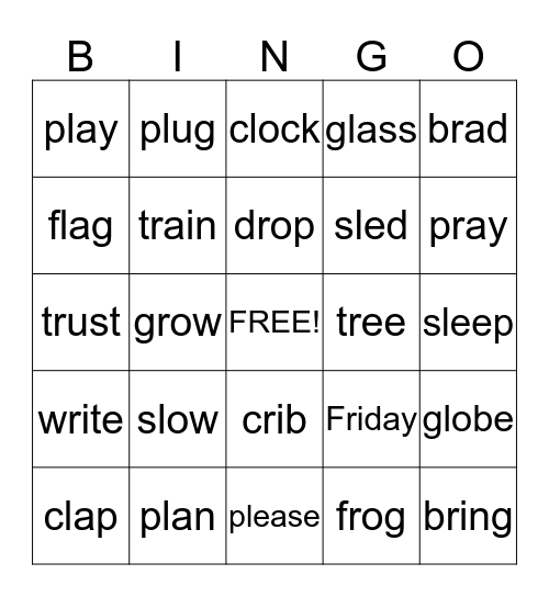 R and L Blends Bingo Card