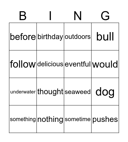 Syllable Match Bingo Card