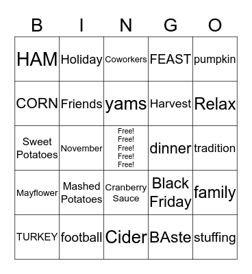 THANKSGIVING LUNCH BINGO Card