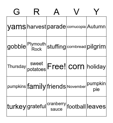 Thanksgiving Bingo Card