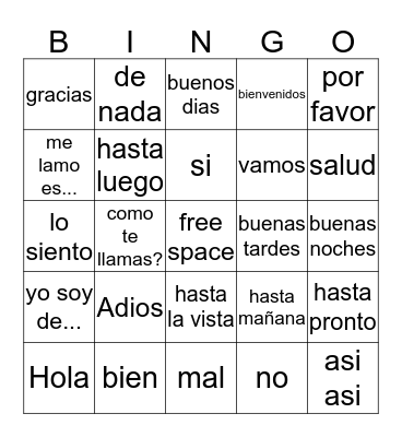 Spanish Greetings Bingo Card