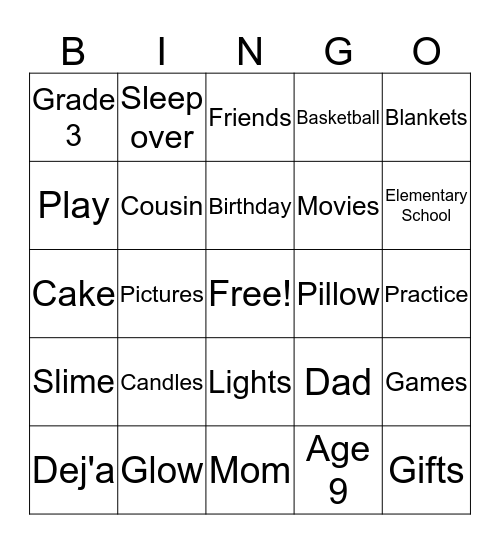 De'ja's Birthday Bingo Card