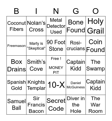 The Curse of Oak Island Bingo Card