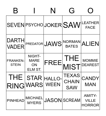 MOVIES AND VILLIANS Bingo Card