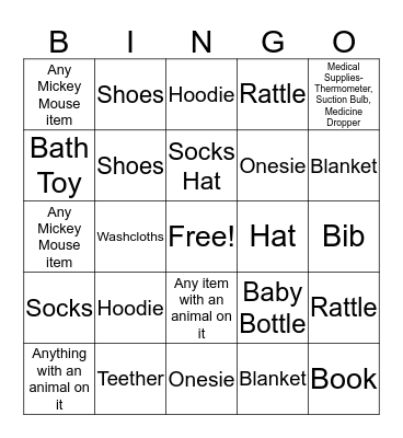 Baby Gift Bingo Card