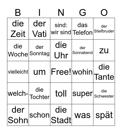 Deutsch Aktuell Kapitel 2 Bingo Card