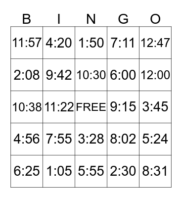 Time Bingo Card