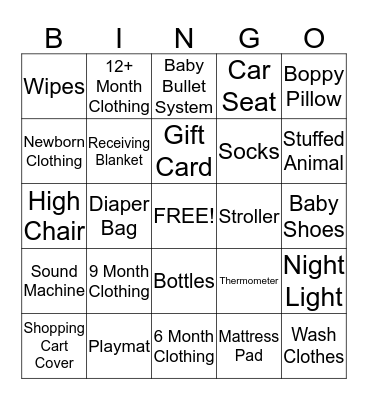 Baby Shower Bingo Card
