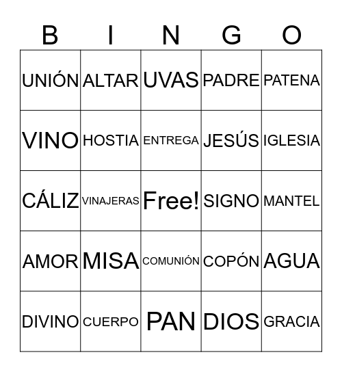 SACRAMENTS Bingo Card