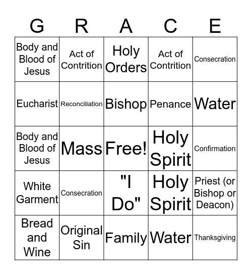 The Seven Sacraments Bingo Card