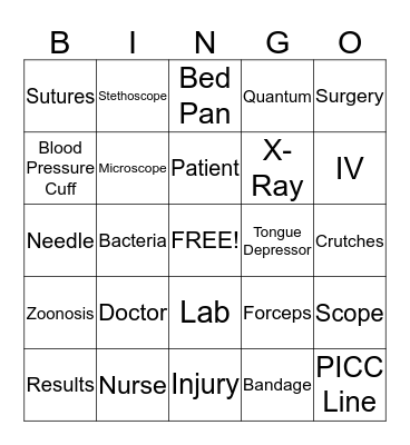 Medical Terms Bingo Card