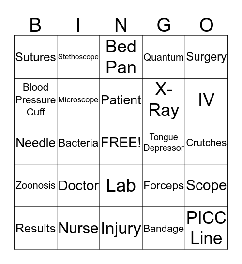 Medical Terms Bingo Card