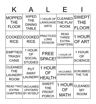 KALEI BINGO! Bingo Card