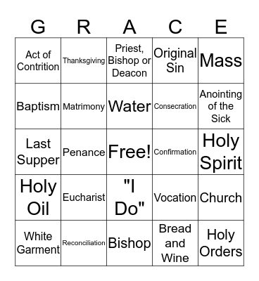 The Seven Sacraments Bingo Card