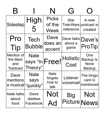 Notnerd Bingo Card