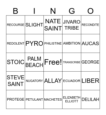 SAT Week # 16 & Through Gates of Splendor Bingo Card