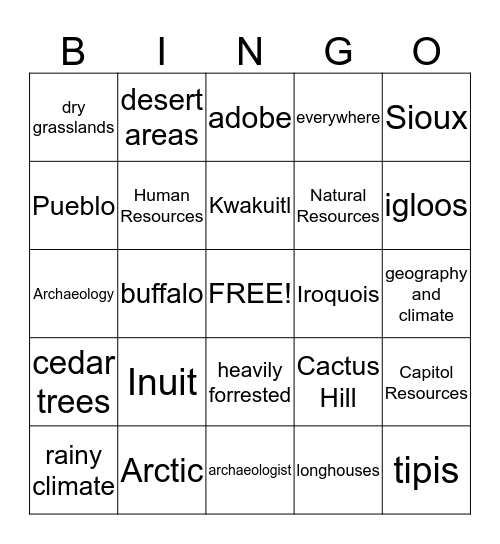 Native Americans Bingo Card