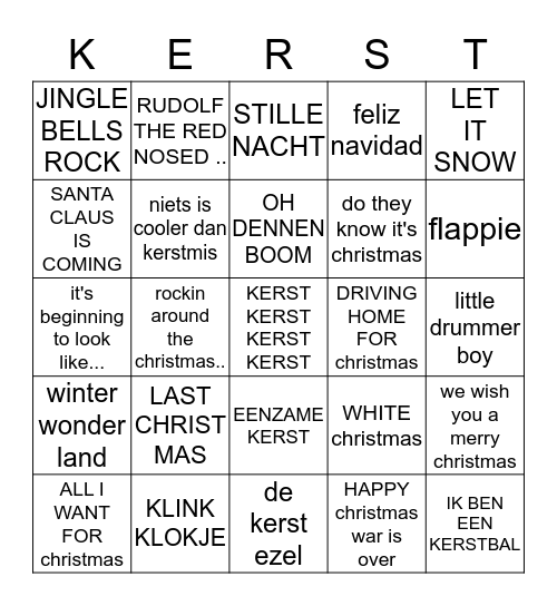 Foute kerstbingo!! Bingo Card