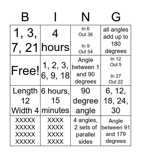 Math Unit 2 Bingo Card