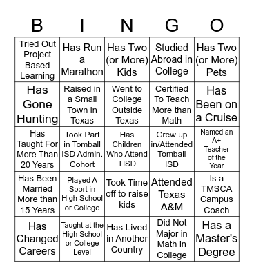 Pre-AP Math Bingo Card