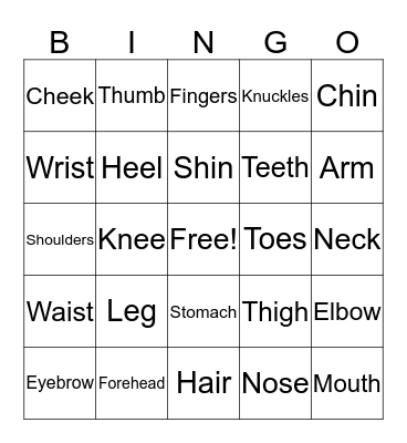 Body Part Bingo Card