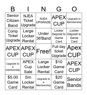 Admissions BIngo Card