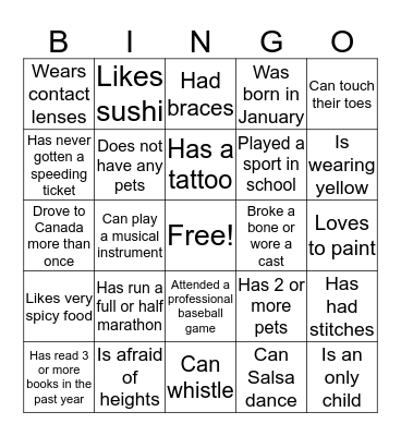 Make-A-Wish Bingo Card