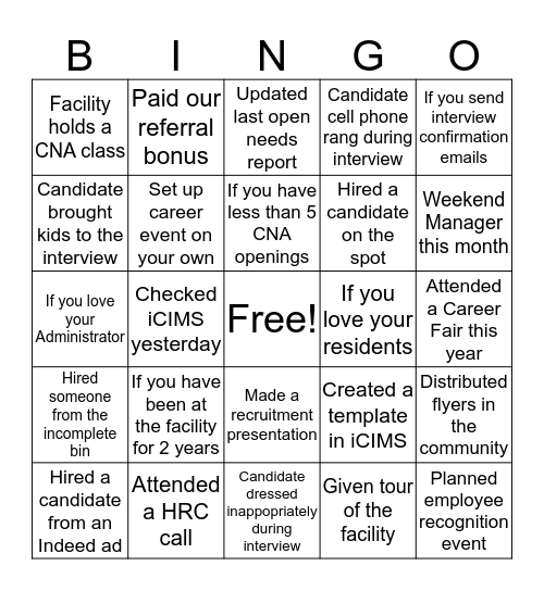HRC Bingo!  Bingo Card