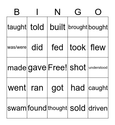 Simple past - Irreguar Verbs Bingo Card