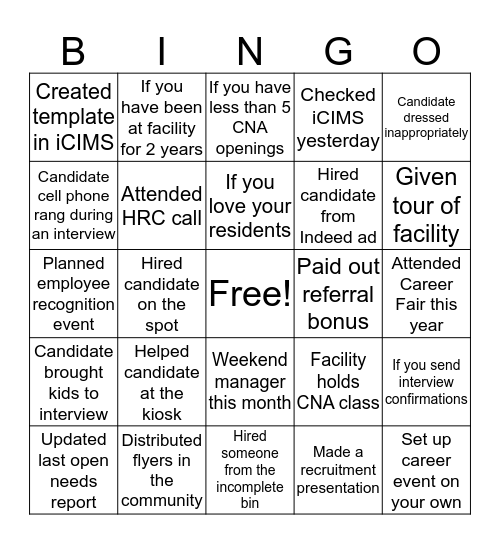 HRC Bingo Card