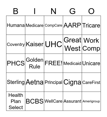Insurance Companies Bingo Card