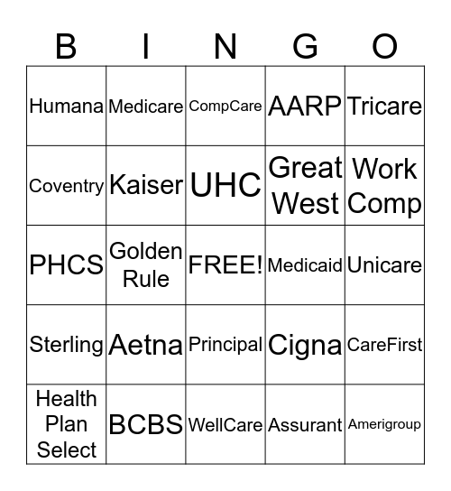Insurance Companies Bingo Card