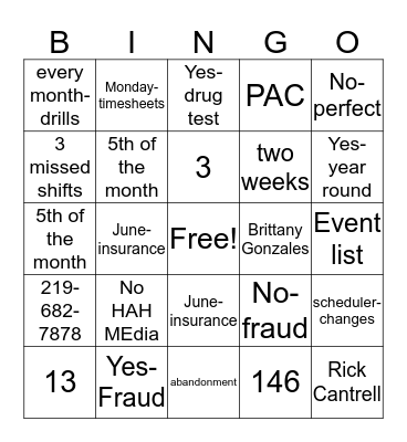 In-service Bingo Card