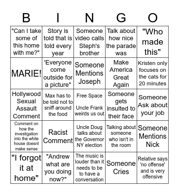 Thanksgiving 2017 Bingo Card