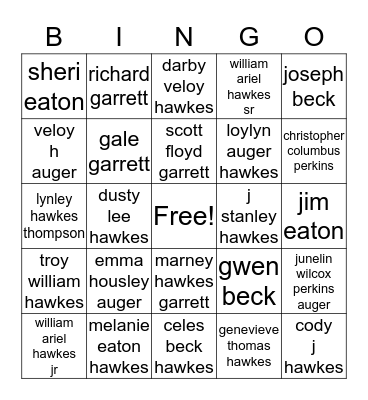 my family Bingo Card