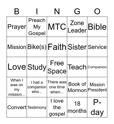 Missionary Bingo Card