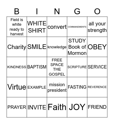 BECOMING A MISSIONARY/Missionary Terms Bingo Card