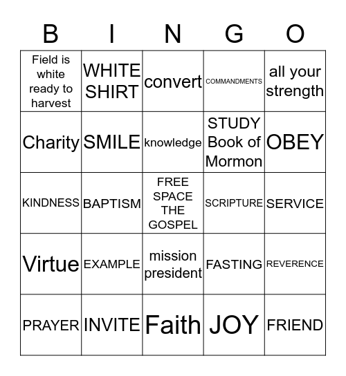 BECOMING A MISSIONARY/Missionary Terms Bingo Card